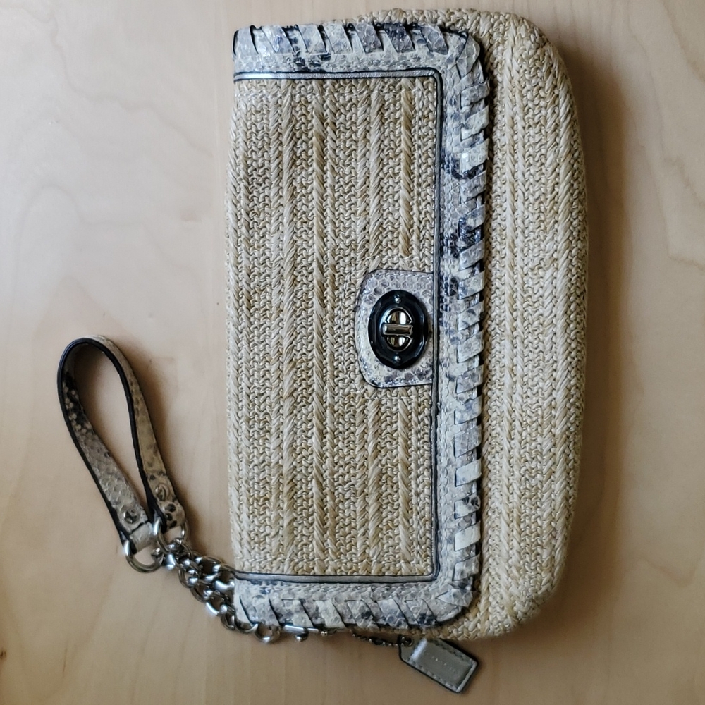 Nwot. Coach Straw Clutch With Python Leather Trim… - image 2